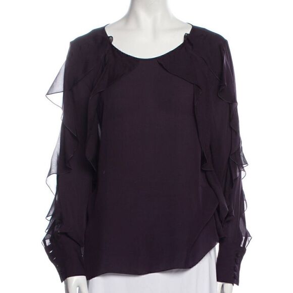 VALENTINA SHAH Purple Plum Ruffle Long sleeve Silk Blouse, NWOT - Picture 2 of 4